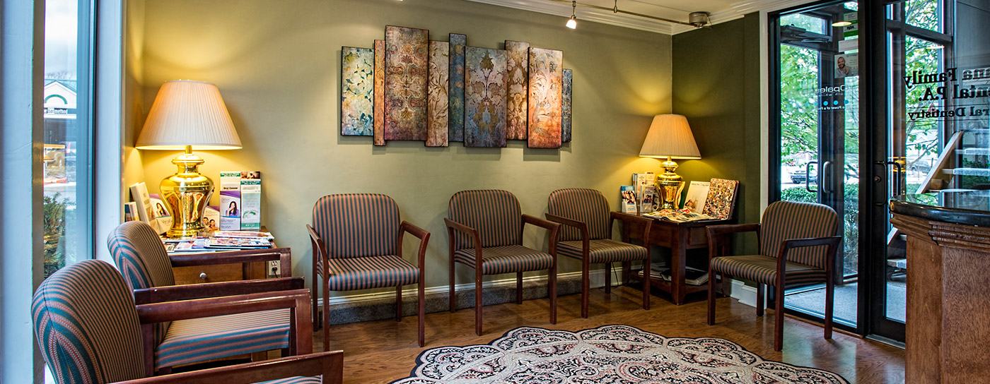 Comfortable welcoming dental waiting area