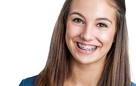 Young girl with metal braces